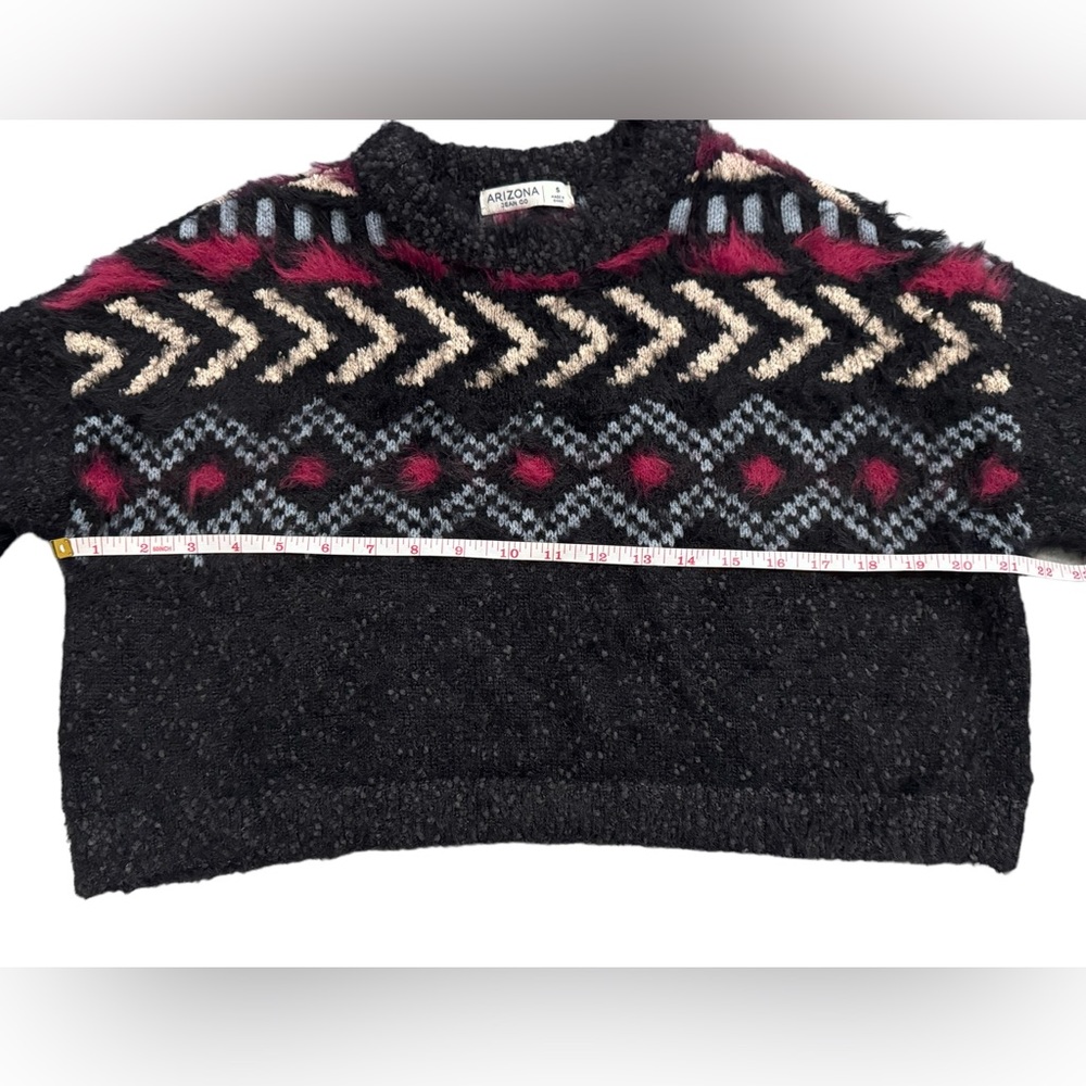 Arizona Jean Fuzzy Cropped Sweater Knit Black & Grey Long Sleeve Sz Small Junior - Picture 5 of 9